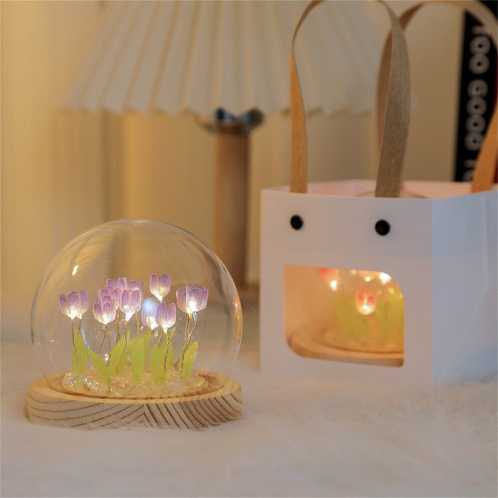 diy handmade gift mini led tulips globe night light roomtery