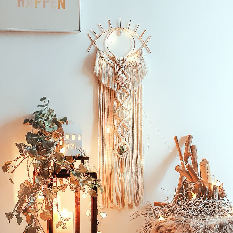 boho aesthetic decor eye shaped macrame wall hanging roomtery