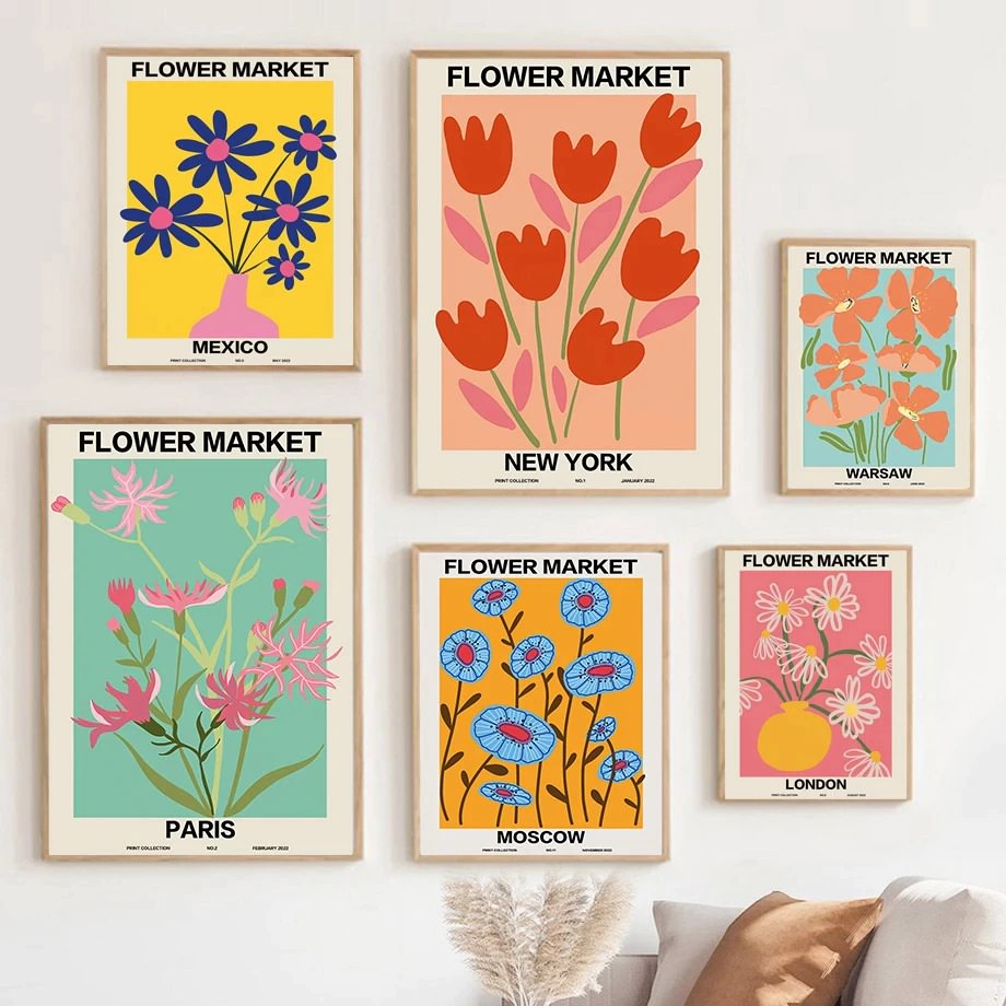 flower market gallery wall canvas wall art aesthetic posters roomtery