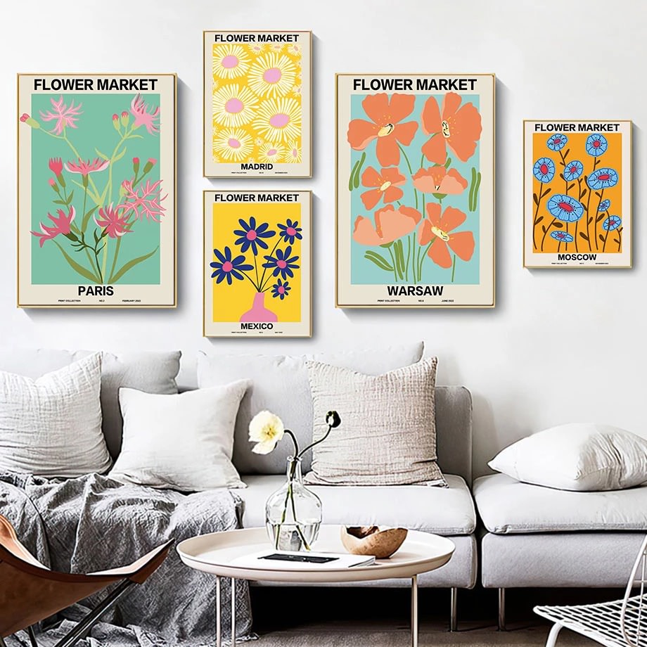 flower market gallery wall canvas wall art aesthetic posters roomtery