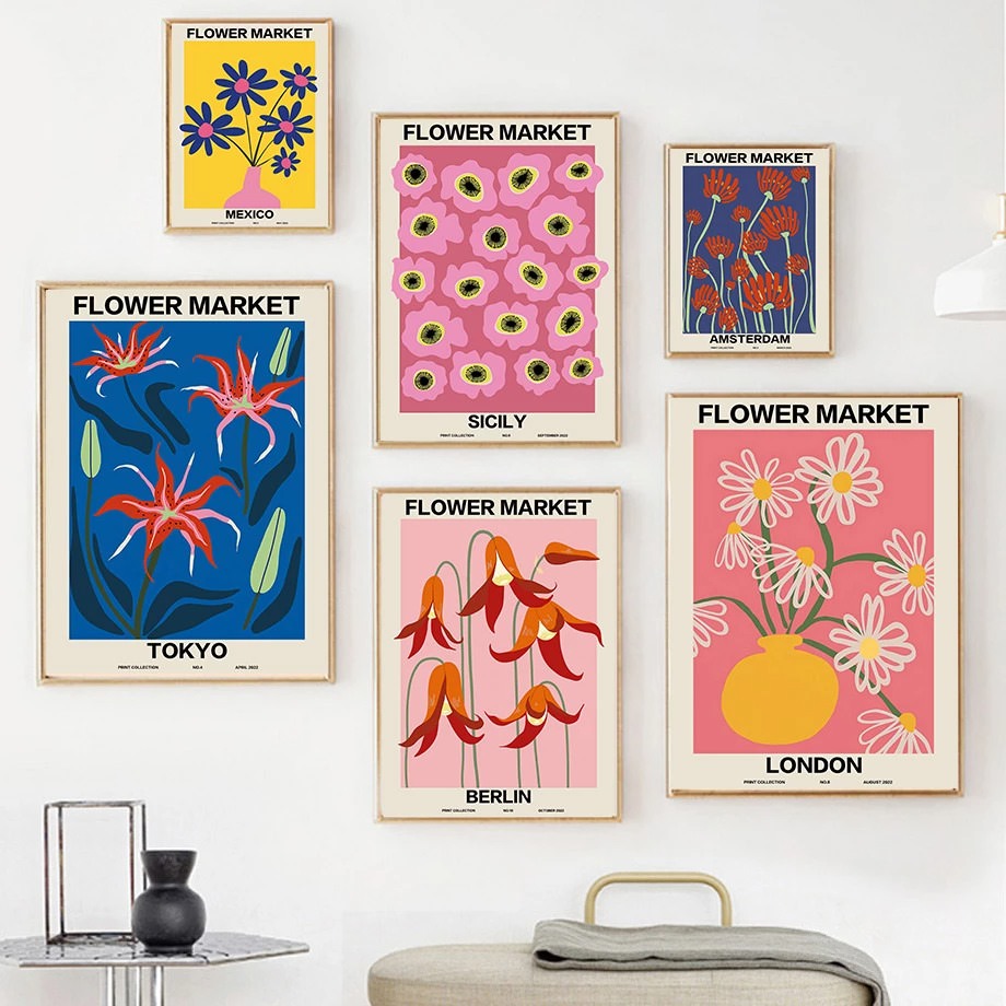 flower market gallery wall canvas wall art aesthetic posters roomtery