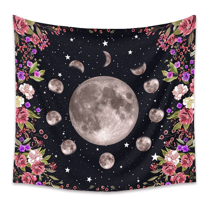 full moon decorative tapestry flowers print fairycore aesthetic room decor roomtery