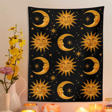 Golden Sun & Moon Tapestry