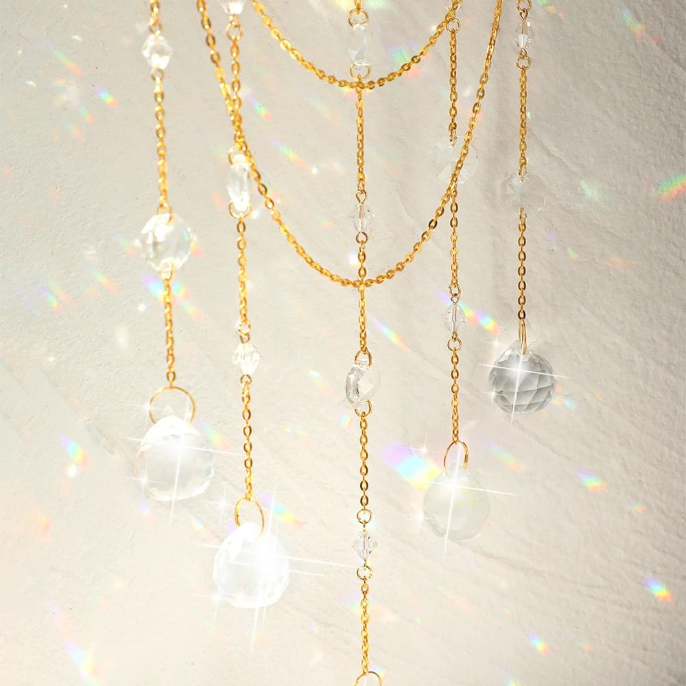 golden metal frame moon shaped suncatcher light catcher aesthetic fairycore wall hanging decor roomtery