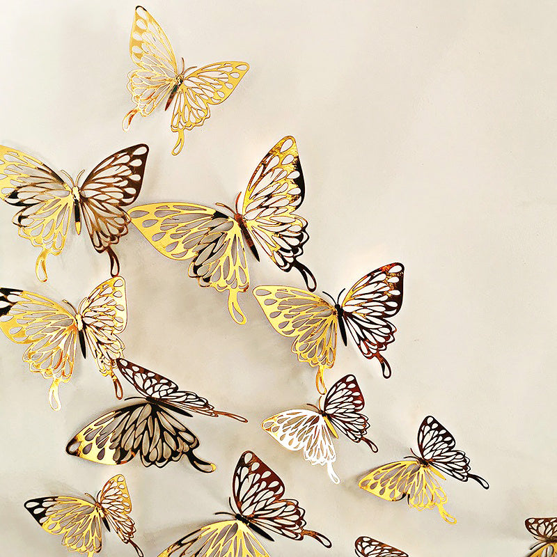 3D Gold Butterflies - 12 Butterflies (Lace Pattern)