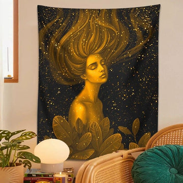 Golden Stardust Girl Tapestry