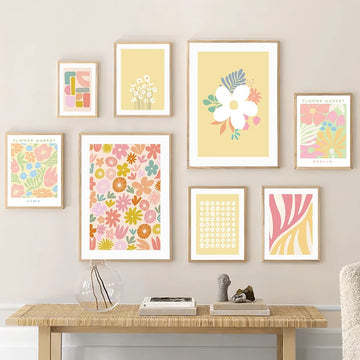yellow flowers pastel golden floral print aesthetic wall art print roomtery