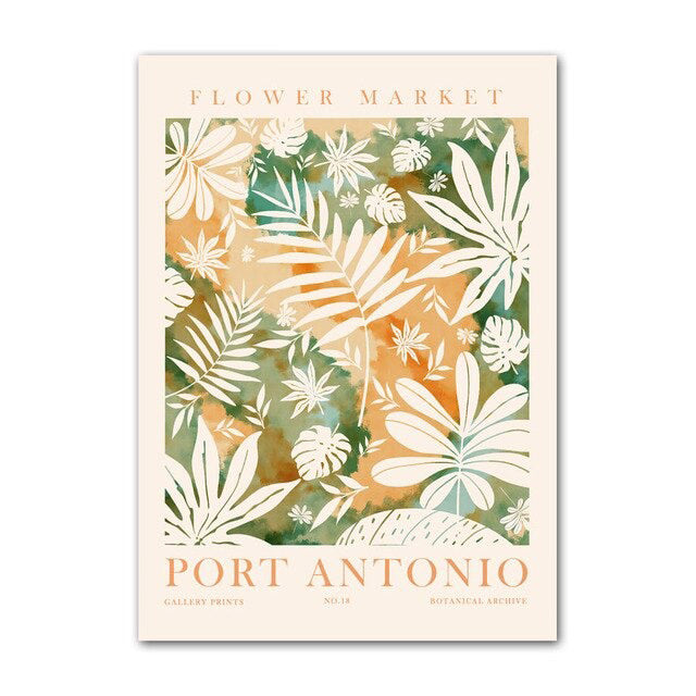 green leaves and flowers painted wall art prints aesthetic canvas posters roomtery