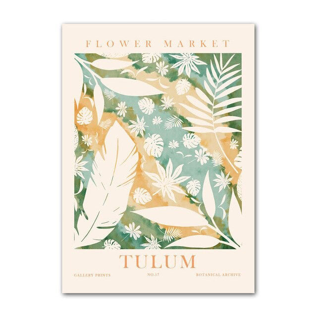 green leaves and flowers painted wall art prints aesthetic canvas posters roomtery