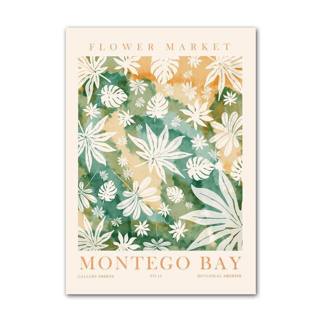 green leaves and flowers painted wall art prints aesthetic canvas posters roomtery