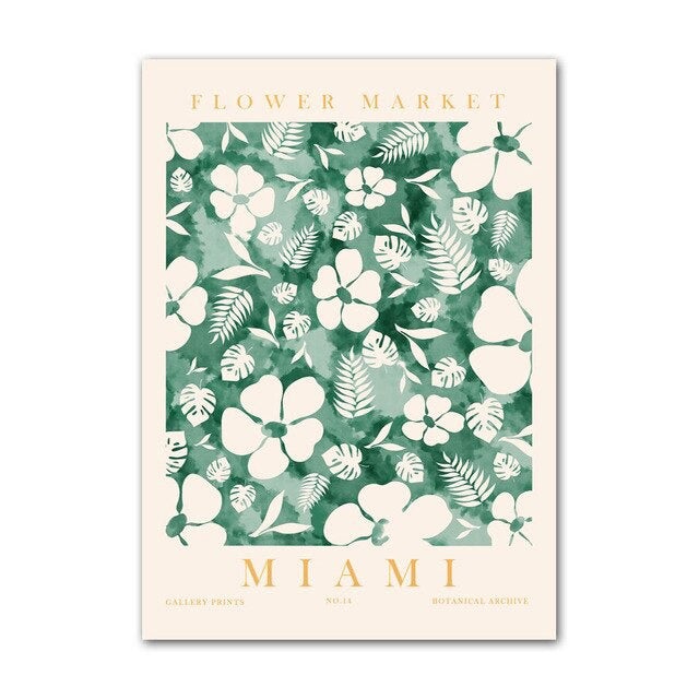 green leaves and flowers painted wall art prints aesthetic canvas posters roomtery