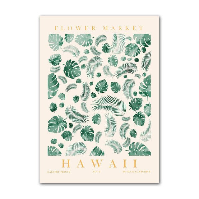 green leaves and flowers painted wall art prints aesthetic canvas posters roomtery