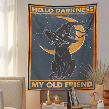 Hello Darkness Witchy Cat Tapestry