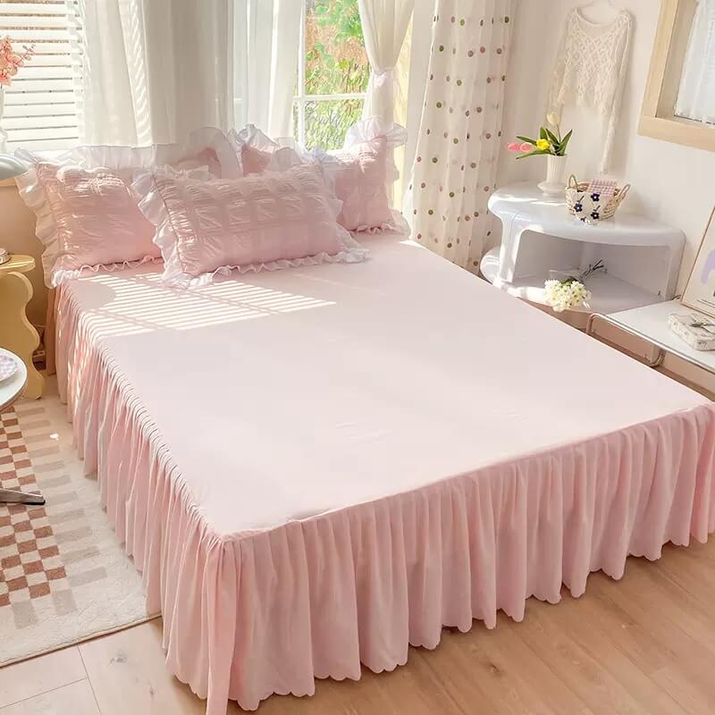 kawaii aesthetic korean riibed ruffle bedding set roomtery