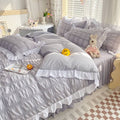 kawaii aesthetic korean riibed ruffle bedding set roomtery