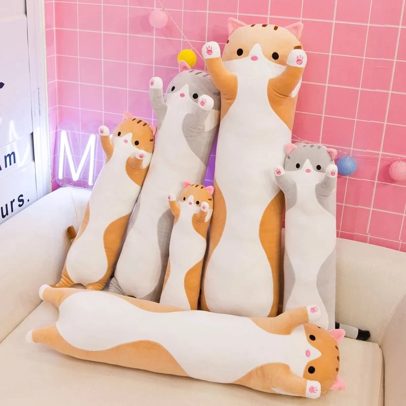 long sausage cat kawaii cute cat plushie pillow aesthetic decor roomtery