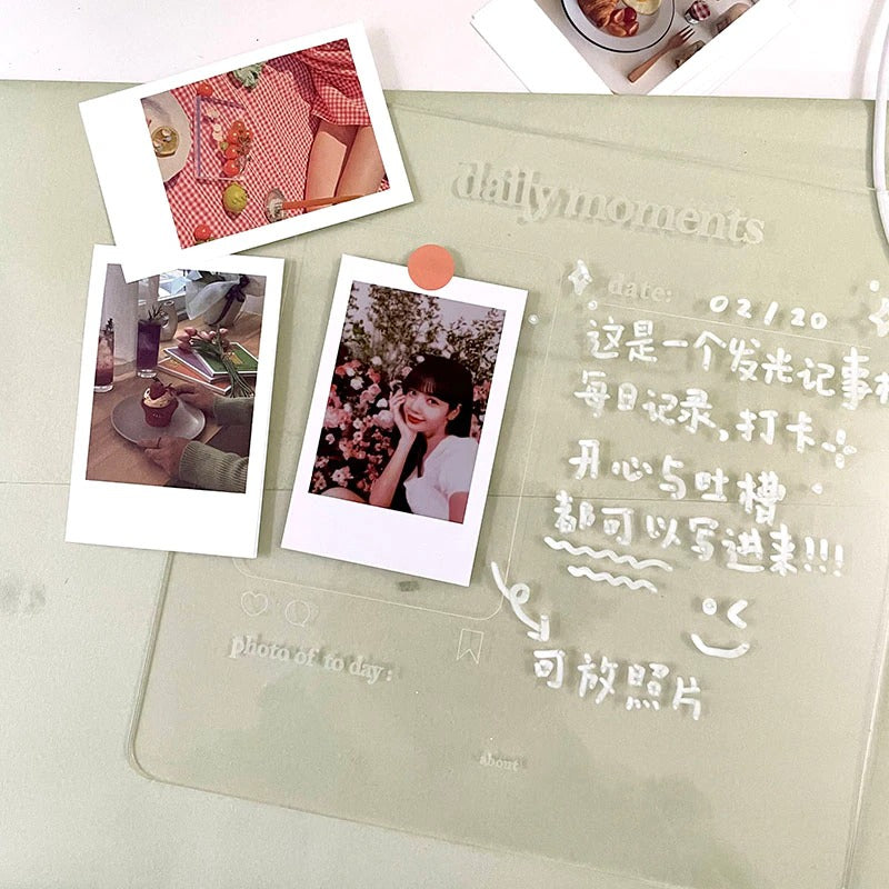 korean aesthetic room acrylic memo note board led wooden stand roomtery