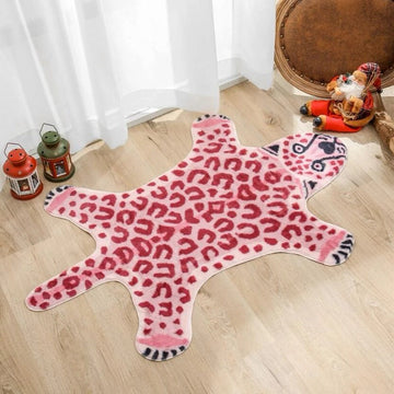 Pink Leopard Furry Accent Rug