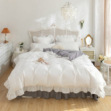 kawaii korean aesthetic ruffle bedding set roomtery