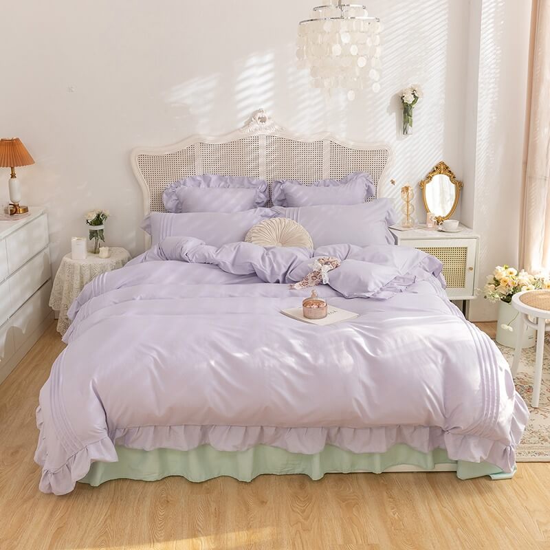kawaii korean aesthetic ruffle bedding set roomtery