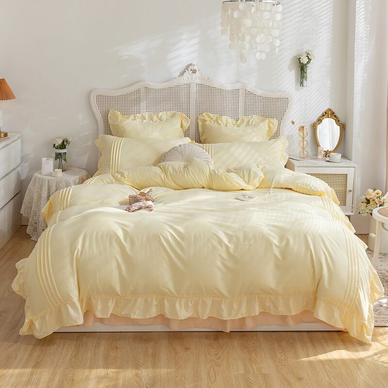kawaii korean aesthetic ruffle bedding set roomtery