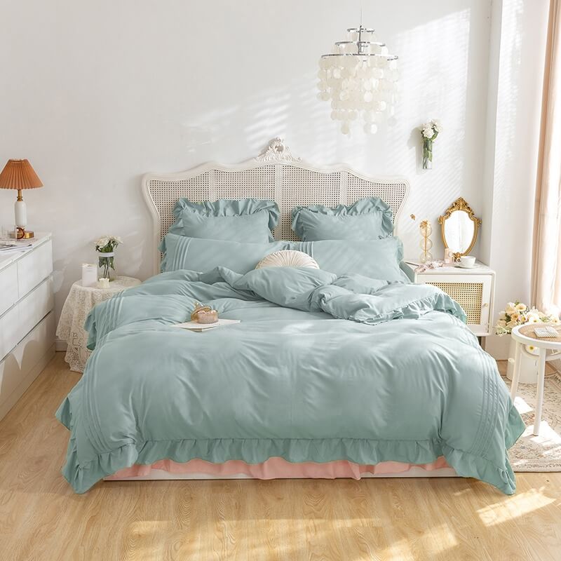 kawaii korean aesthetic ruffle bedding set roomtery