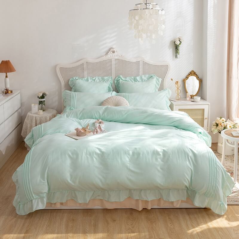 kawaii korean aesthetic ruffle bedding set roomtery
