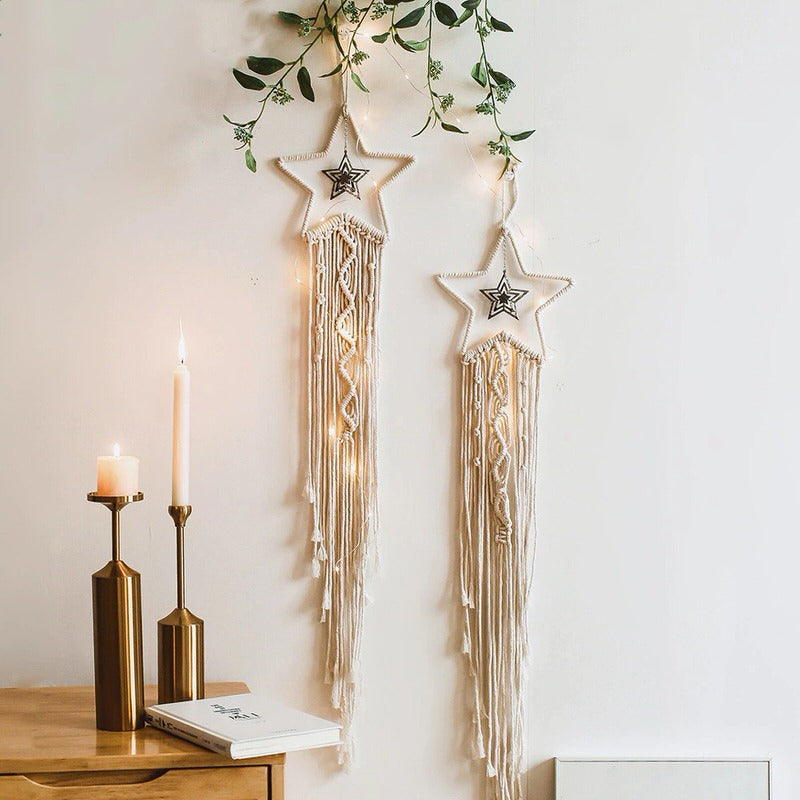 macrame wall hanging star shaped dream catcher boho aesthetic room decor