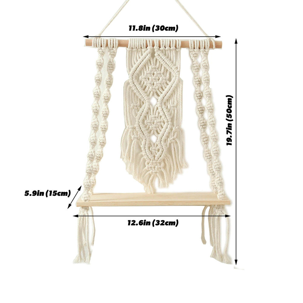 macrame wall hanging shelf boho aesthetic room decor roomtery