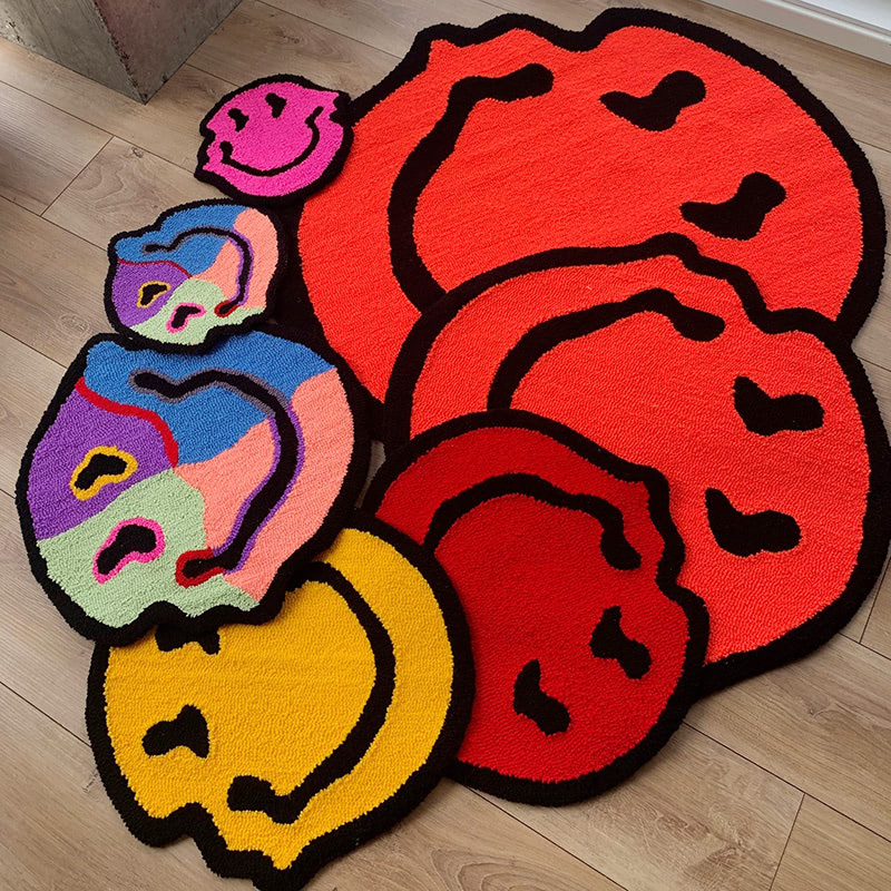 melting smiley indie aesthetic fluffy accent rug roomtery