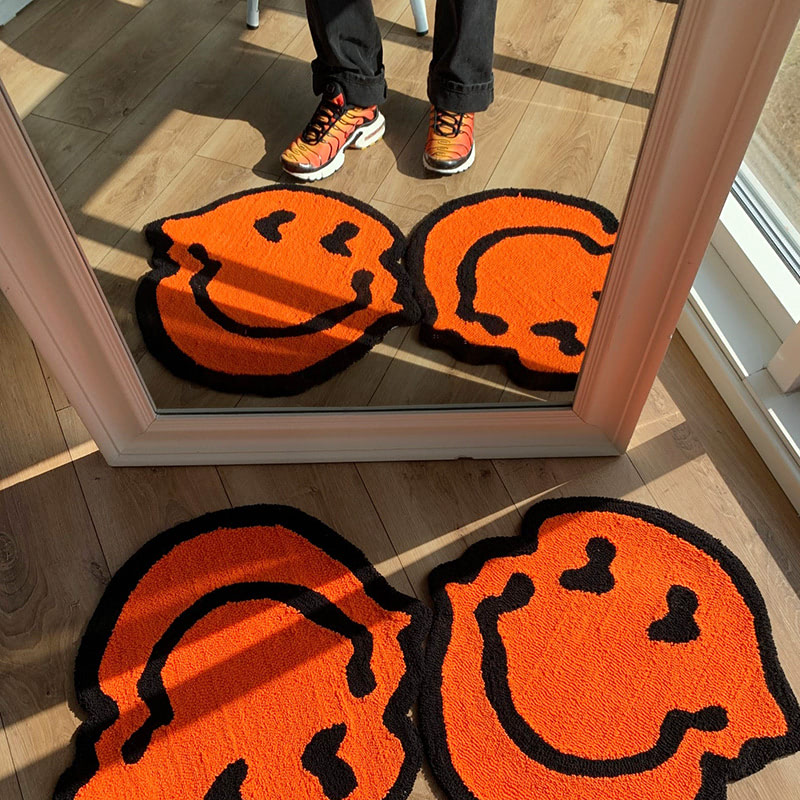 melting smiley indie aesthetic fluffy accent rug roomtery