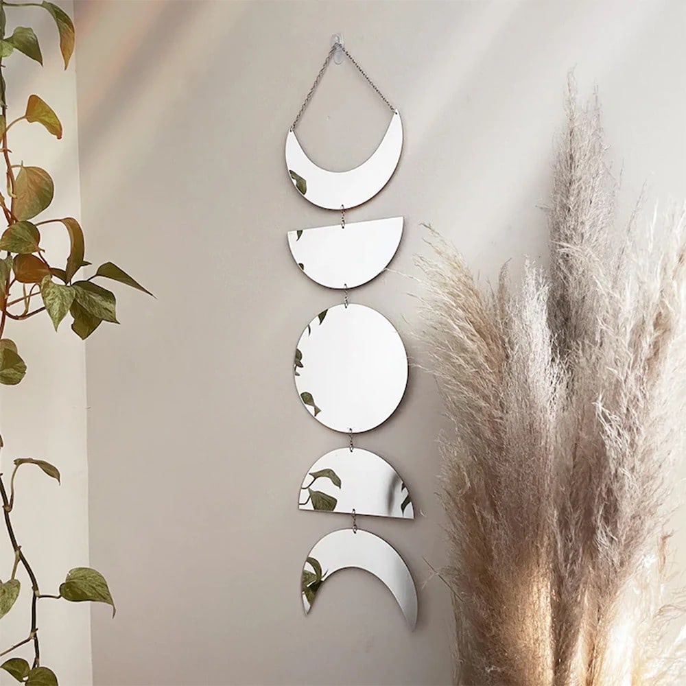 silver mirror moon phases wall decor roomtery