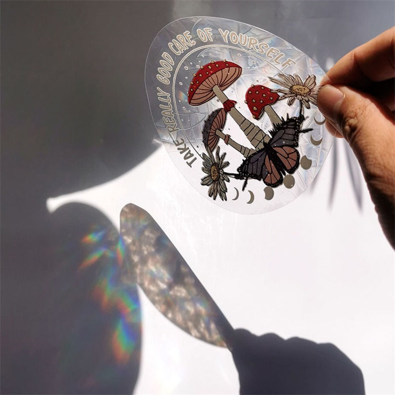 sunlight sun catcher stickers window rainbow light sticker mushroom aesthetic print roomtery