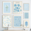pale blue aesthetic canvas wall art pastel flower poster roomtery