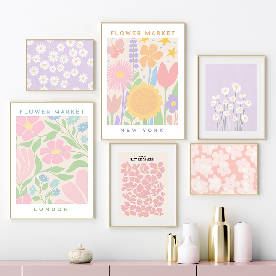 pastel aesthetic flower market canvas wall art floral print posters roomtery