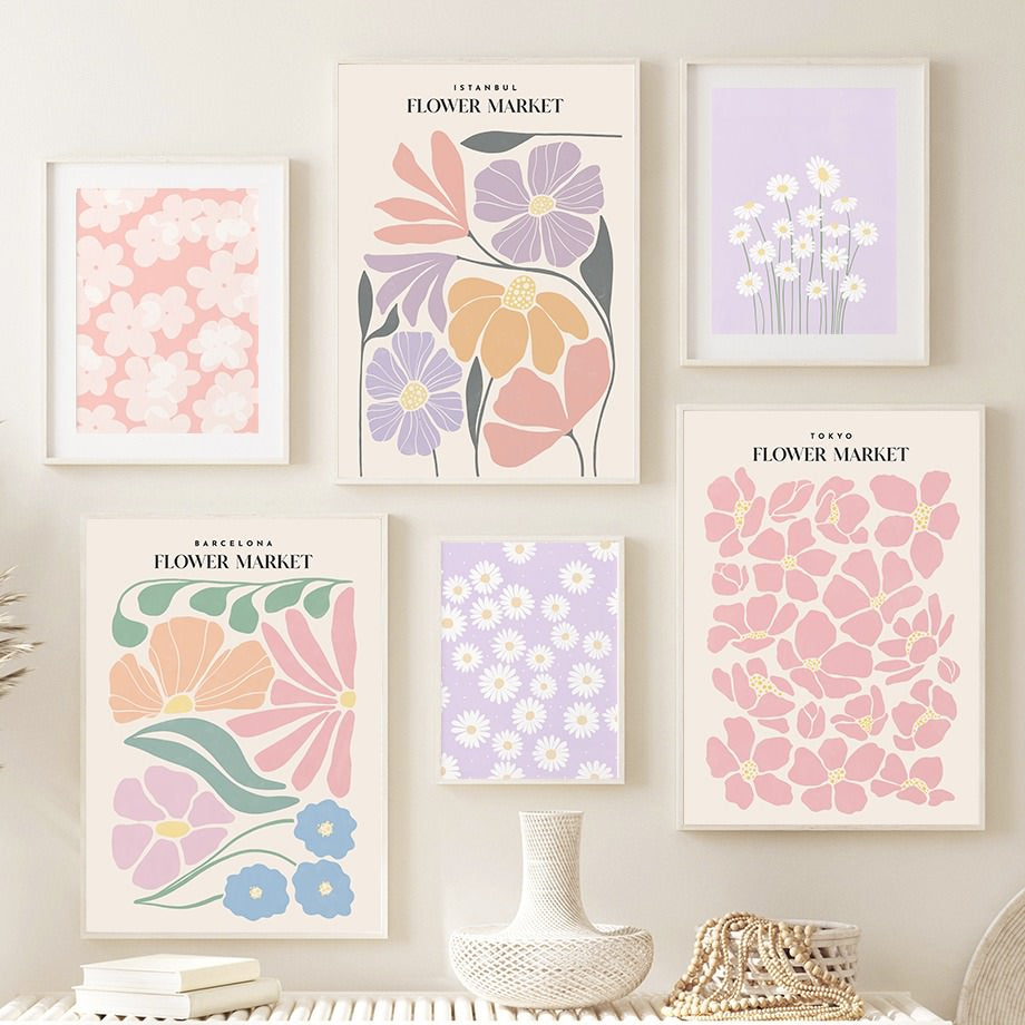 pastel aesthetic flower market canvas wall art floral print posters roomtery