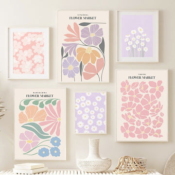 pastel aesthetic flower market canvas wall art floral print posters roomtery