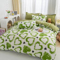 cute hand drawn green hearts pattern aesthetic bedding set roomtery