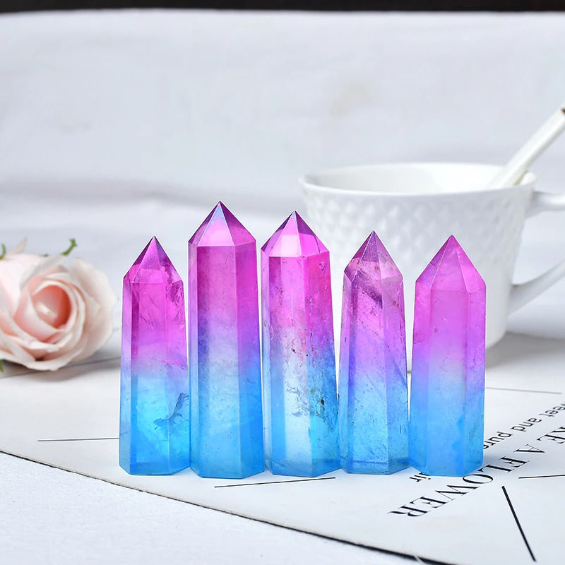 natural crystal decor pink blue color tower shaped pointer crestal aesthetic decor roomtery