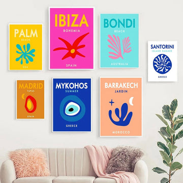 preppy aesthetic wall art canvas posters bright colorful splashy cities roomtery