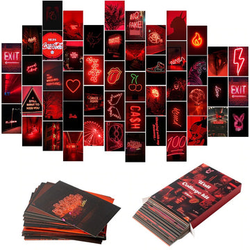 Red Neon Wall Collage Cards