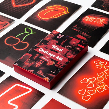 Red Neon Wall Collage Cards