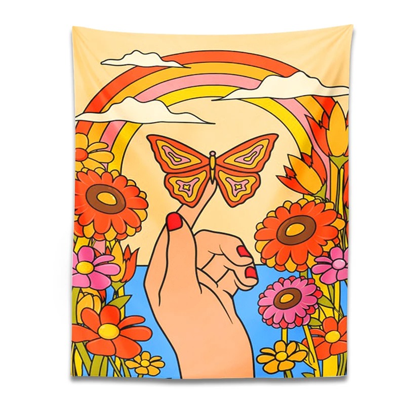 retro indie aesthetic 70s style butterfly wall hanging tapestry roomtery
