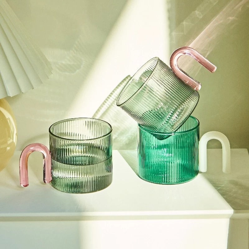Pastel Glass Wavy Handle Mug - Shop Online on roomtery