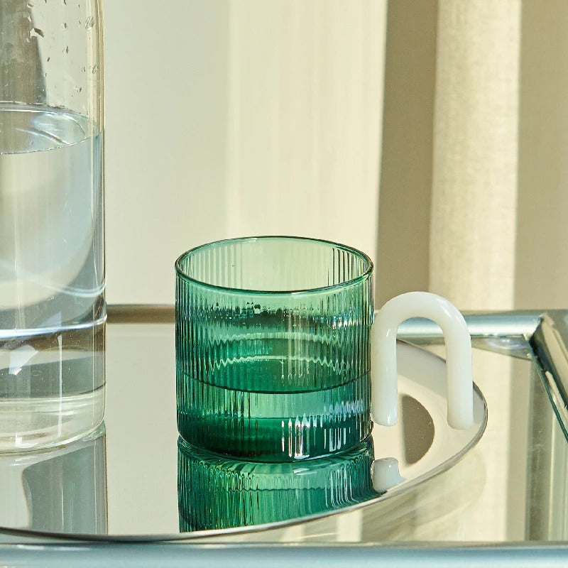 retro style striped ripple glass mug with arch handle danish pastel aesthetic cup roomtery