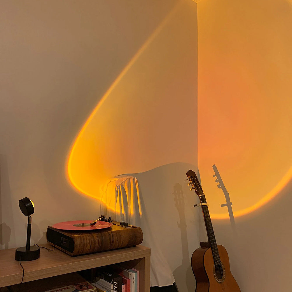 roomtery aesthetic room sunlight lamp sunset projector red