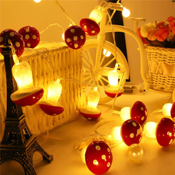 indie cottagecore aestheic room decor red mushroom dotted string lights roomtery