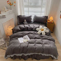 shining lace trip and ruffles soft girl aesthetic bedding set bed linens roomtery