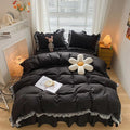 shining lace trip and ruffles soft girl aesthetic bedding set bed linens roomtery