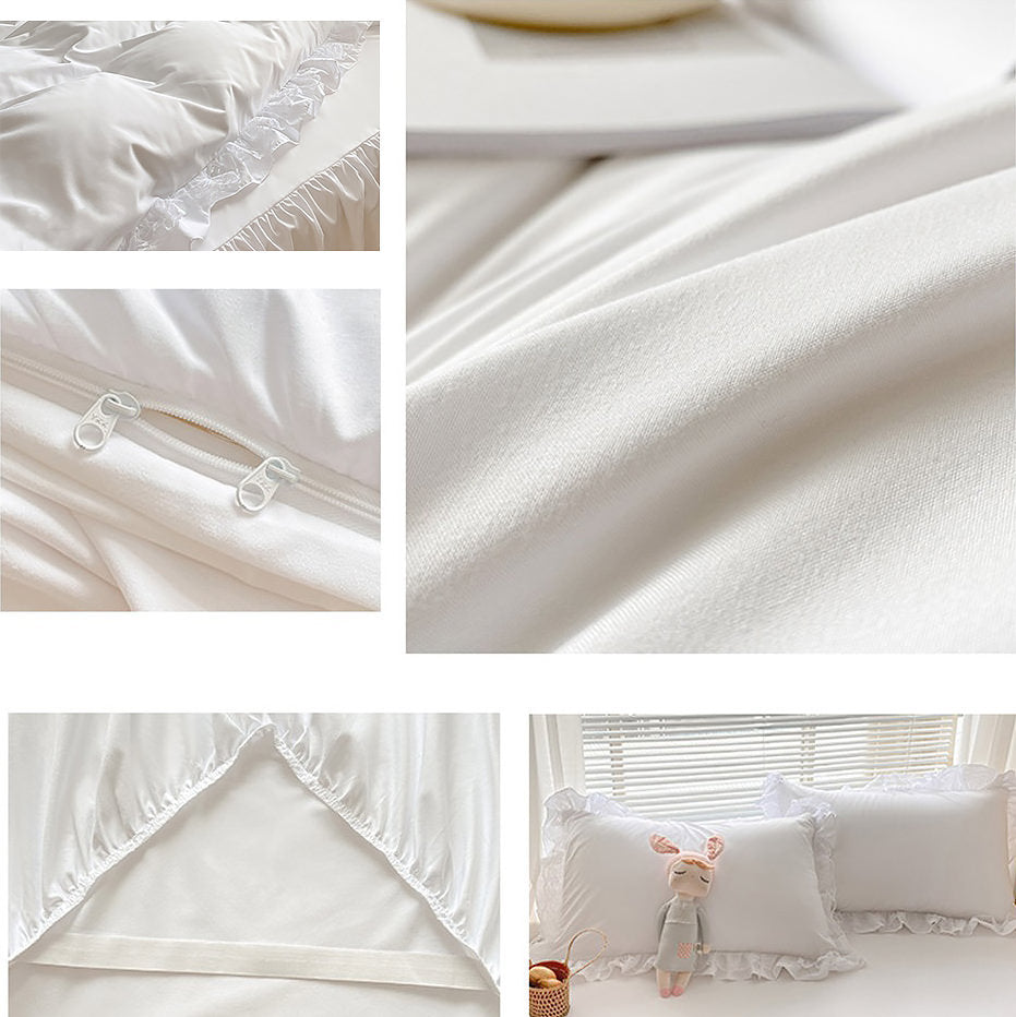 shining lace trip and ruffles soft girl aesthetic bedding set bed linens roomtery